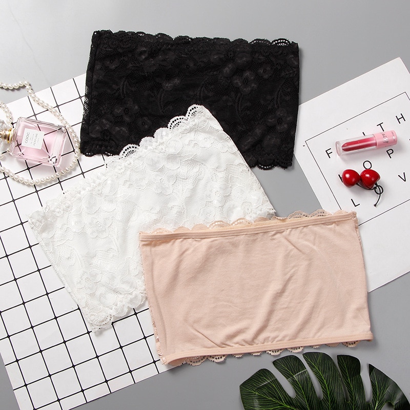 Integrated Sexy Lace Tube Tops Women Push Up Invisible Bra Intimates Strapless Bustier Bandeau Wrapped Chest Thin Bralette Top