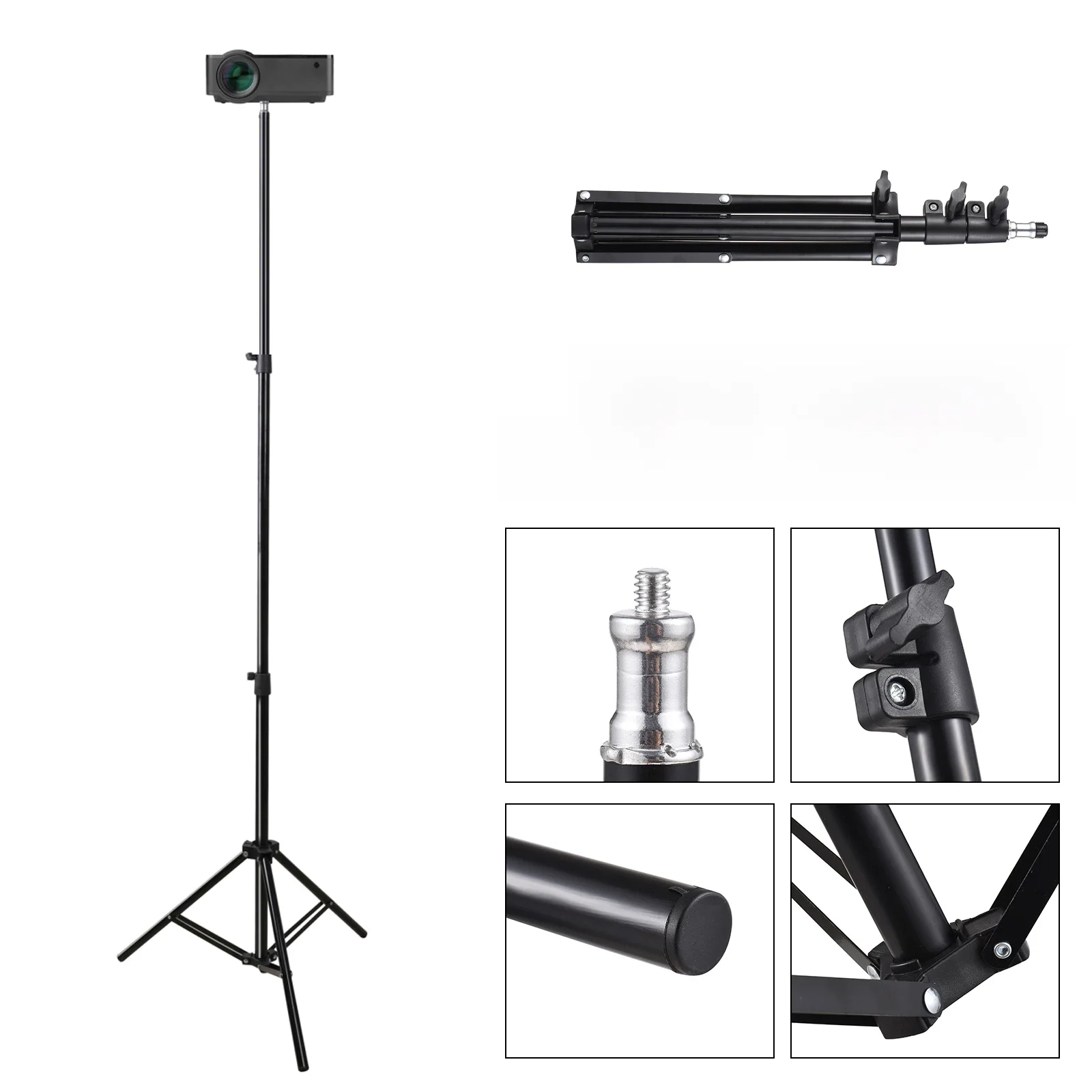 Universal Projector Tripod Stand Stretchable Projector Bracket Aluminum Alloy Portable Holder 1/4''