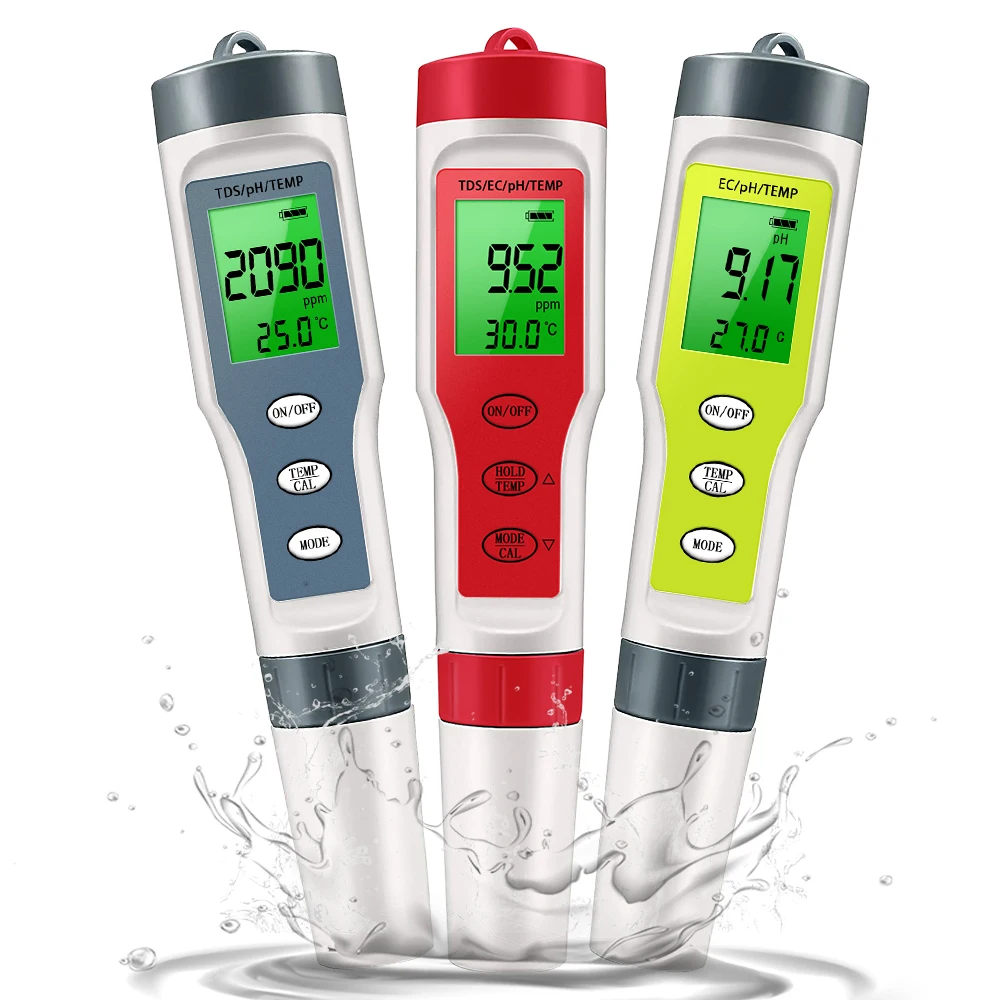 PH Meter Waterproof PH/TDS/EC/Temp Meter Digital Water Quality Monitor Tester with Backlight for