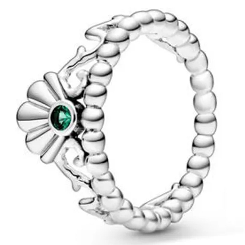 Original Shell Crown With Green Crystal Rings For Women 925 Sterling Ring Birthday Gift Europe Jewelry