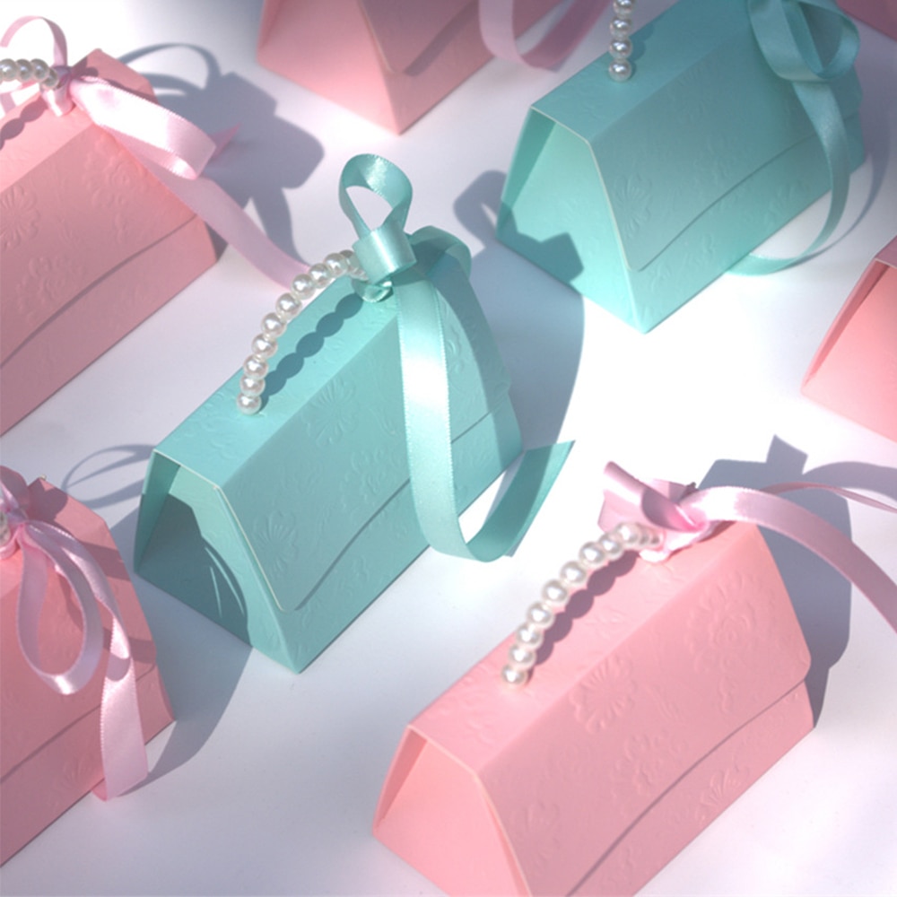 Portable Mini Candy Paper Box with Flower Printing and Ribbon Packaging Chocolate Small Gift on Party Wedding Christmas Birthday
