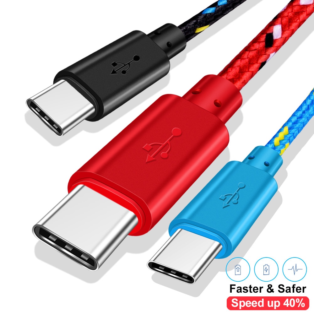 USB Type C Cable 0.5m/1m/2m Data Sync USB Charger Cable For Samsung Huawei Xiaomi Android Phone Nylon Braided Fast Charging Wire