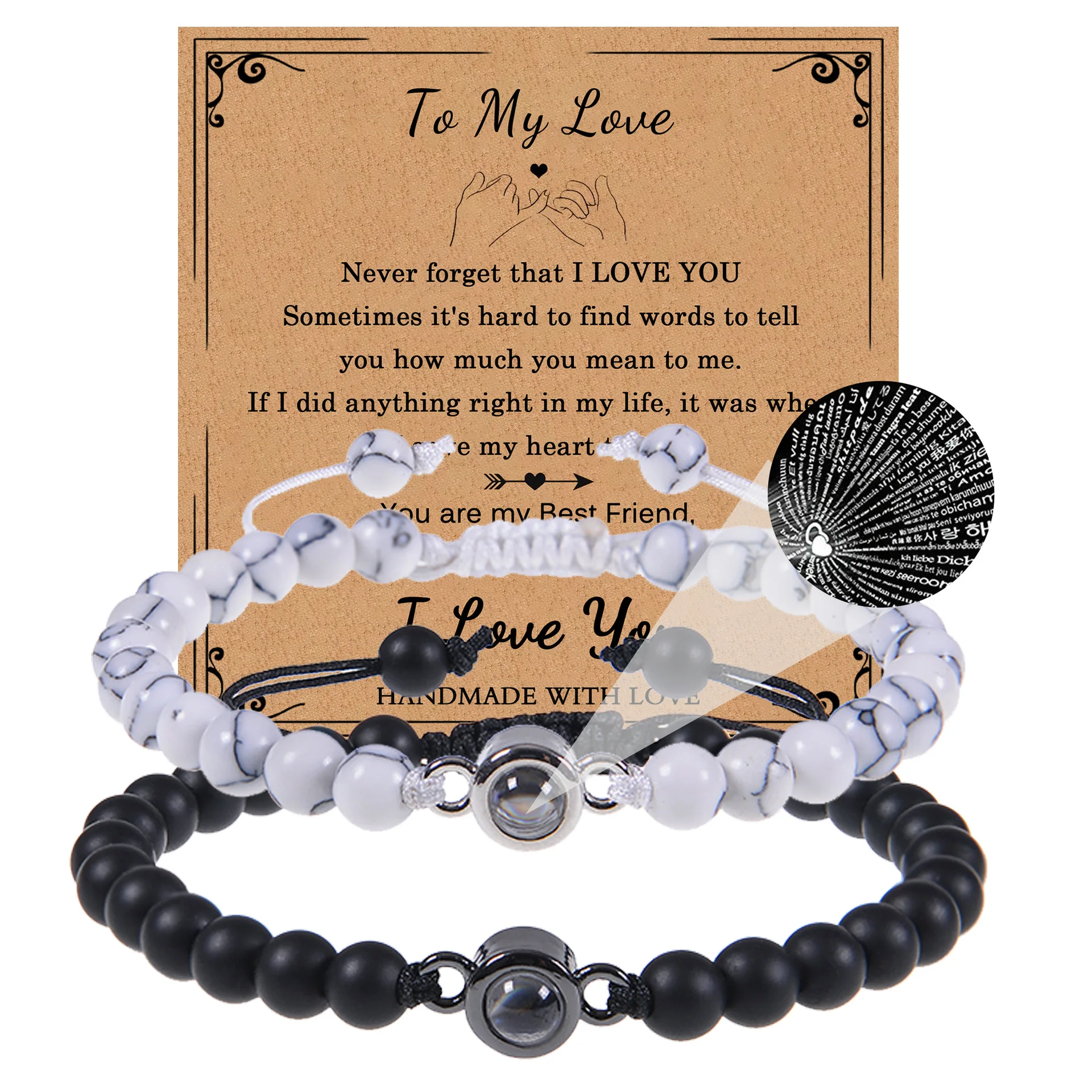 2PCS/Set I Love You 100 Languages Bracelets Couples Gifts To Boyfriend, Girlfriend - Anniversary