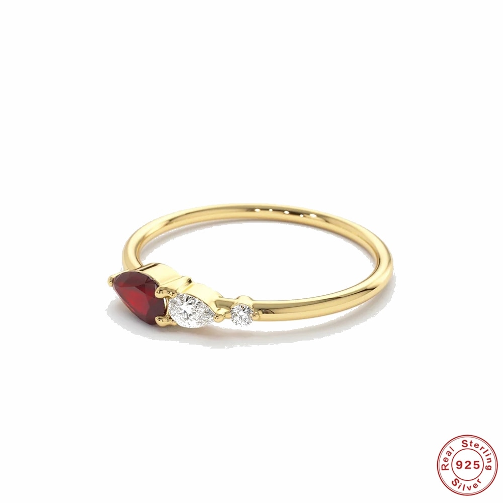 AIDE 925 Sterling Silver Red Color Gemstone Wedding Anniversary Ring Anillos De Compromiso De Mujer Finger Ring For Women Jewley