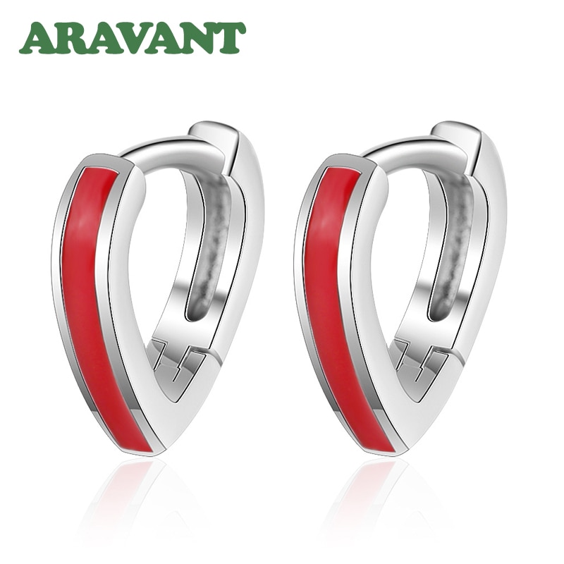 Aravant 925 Silver Red Heart Hoop Earrings For Women Girls Fashion Jewelry