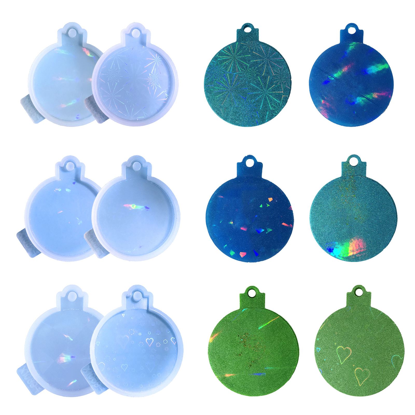 Holographic Christmas Ball Keychain Silicone Mold Xmas Hanging Ornament Pendant Holographic Resin Molds Epoxy Casting Mould
