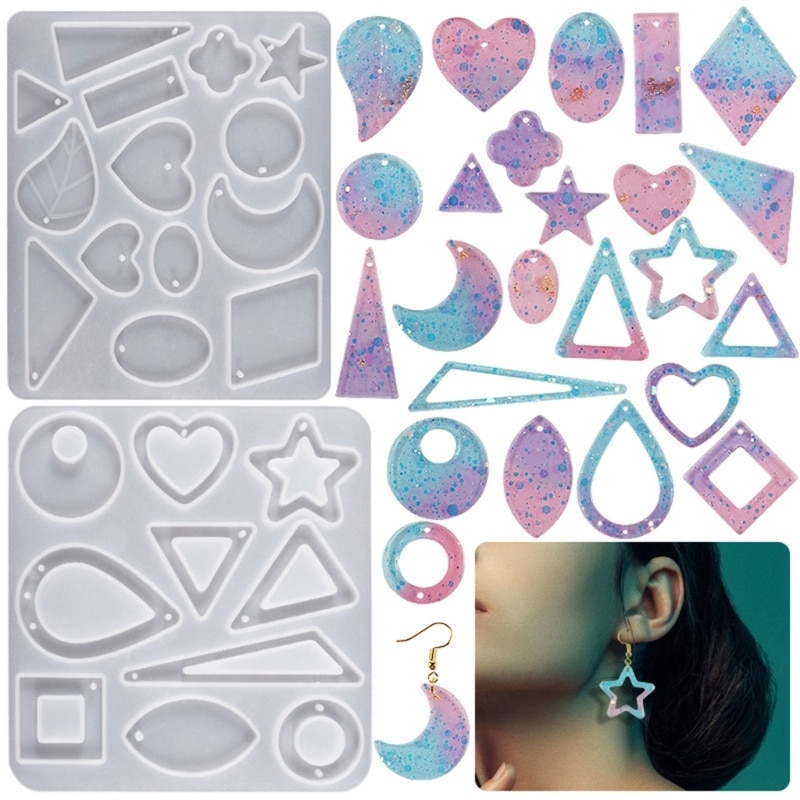DIY Mini Star Leaf Moon Heart Shape Earrings Silicone Mold with Hole Geometrical Necklace Pendant Charms Ornament Resin Mould