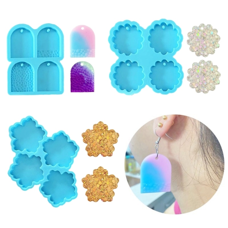 DIY 4 Cavity Flower Door Shape Earrings Silicone Mold with Hole Women Keychain Necklace Pendant Charms Epoxy Resin Casting Mould