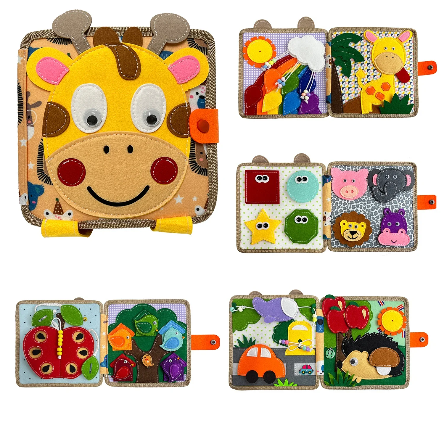 Montessori Toy Giraffe Busy Board 3D Felt Book For Fine Motor Skills Early Education Habits