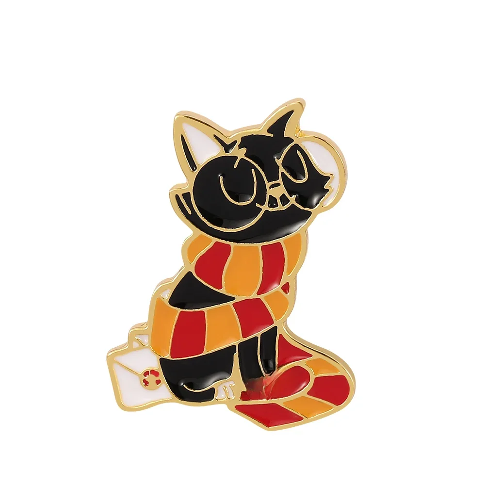 Gryffindors Magic Cat Hard Enamel Pin Cute Cartoons Animal Scarf Black Cats Golden Brooch Fashion