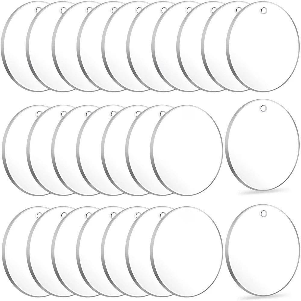 50pcs Clear Keychains Transparent Circle Discs Acrylic Blanks Keychain Bulk for Keychain Pendant DIY