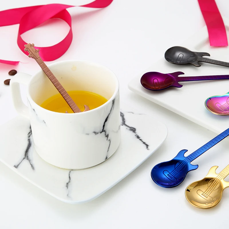 1Pcs Stainless Steel Guitar Shaped Coffee Spoon Creative Milk Coffee Spoon Tea Spoon Coffee