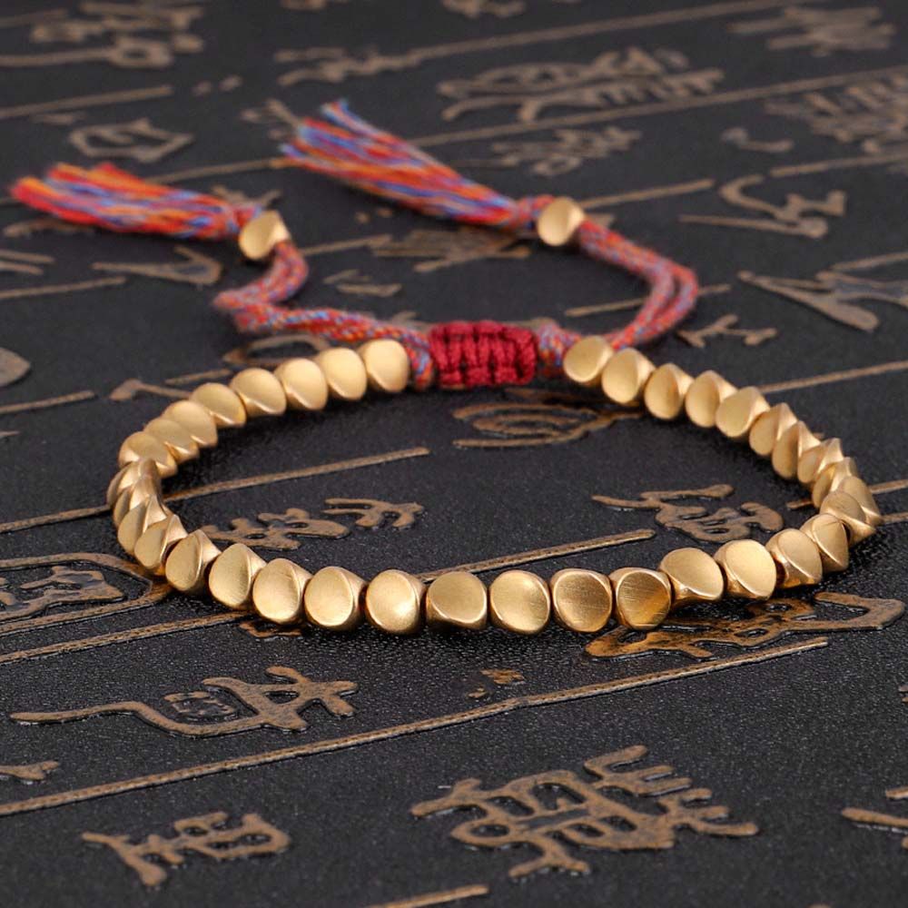 Women Good Lucky Rope Buddhist Tibetan Thread Cotton Braided Bracelet Wrist Jewelry Copper Beads Bangles