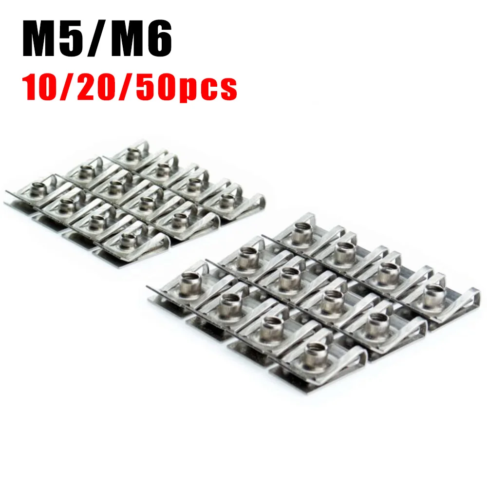 10/20/50pcs M5/M6 Car Spring Steel U Type Clips With Thread Reed Nuts For Auto Motorcycle Scooter