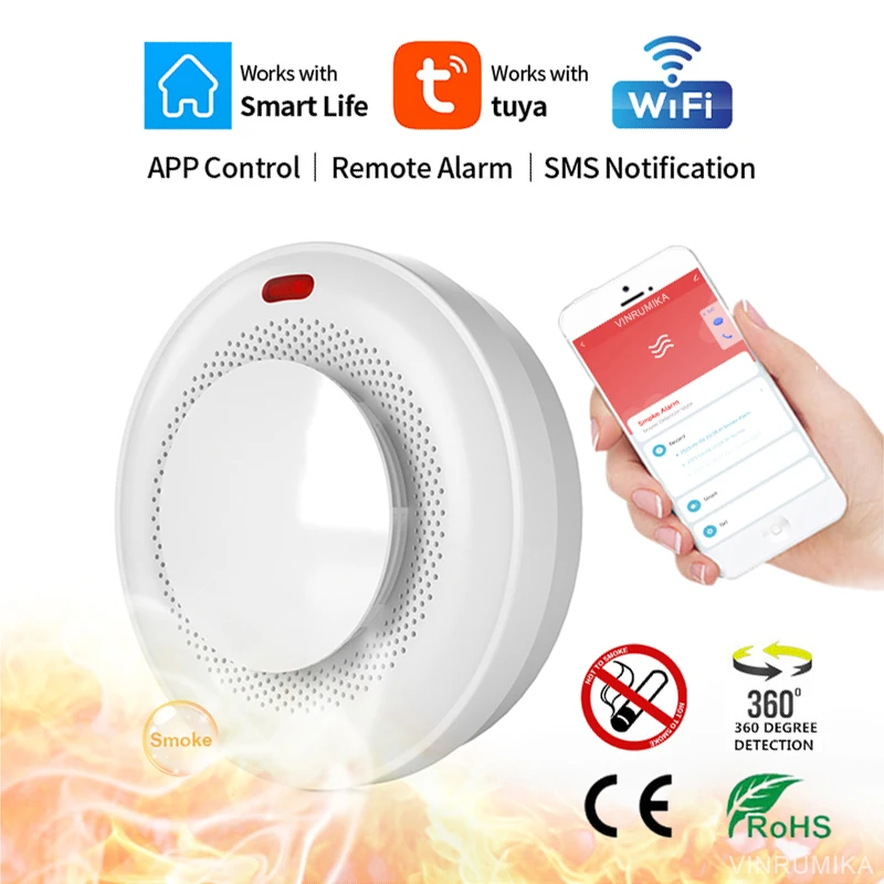 High Sensitivity WiFi Function Tuya Smart Parlor Child Room Home Kitchen Smoke Detector Sound Alarm