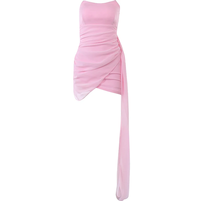 Solid color sexy long ribbon Mini dress ladies summer strapless sheath dress Sisterly temperament