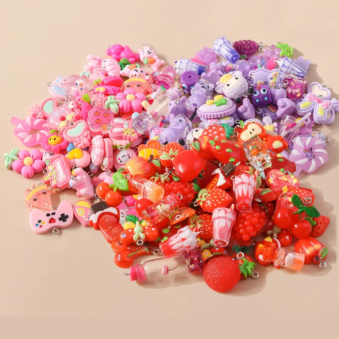 Mixed 10pcs Pink Red Purple Series Resin Charm for Earring Necklace Flower Hearts Pendant Diy