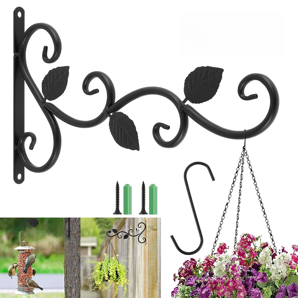 2Pcs Wall-Mounted Hook Flower Pot Holder Europe Vintage Iron Art Flower Stand Garden Decoration Wall