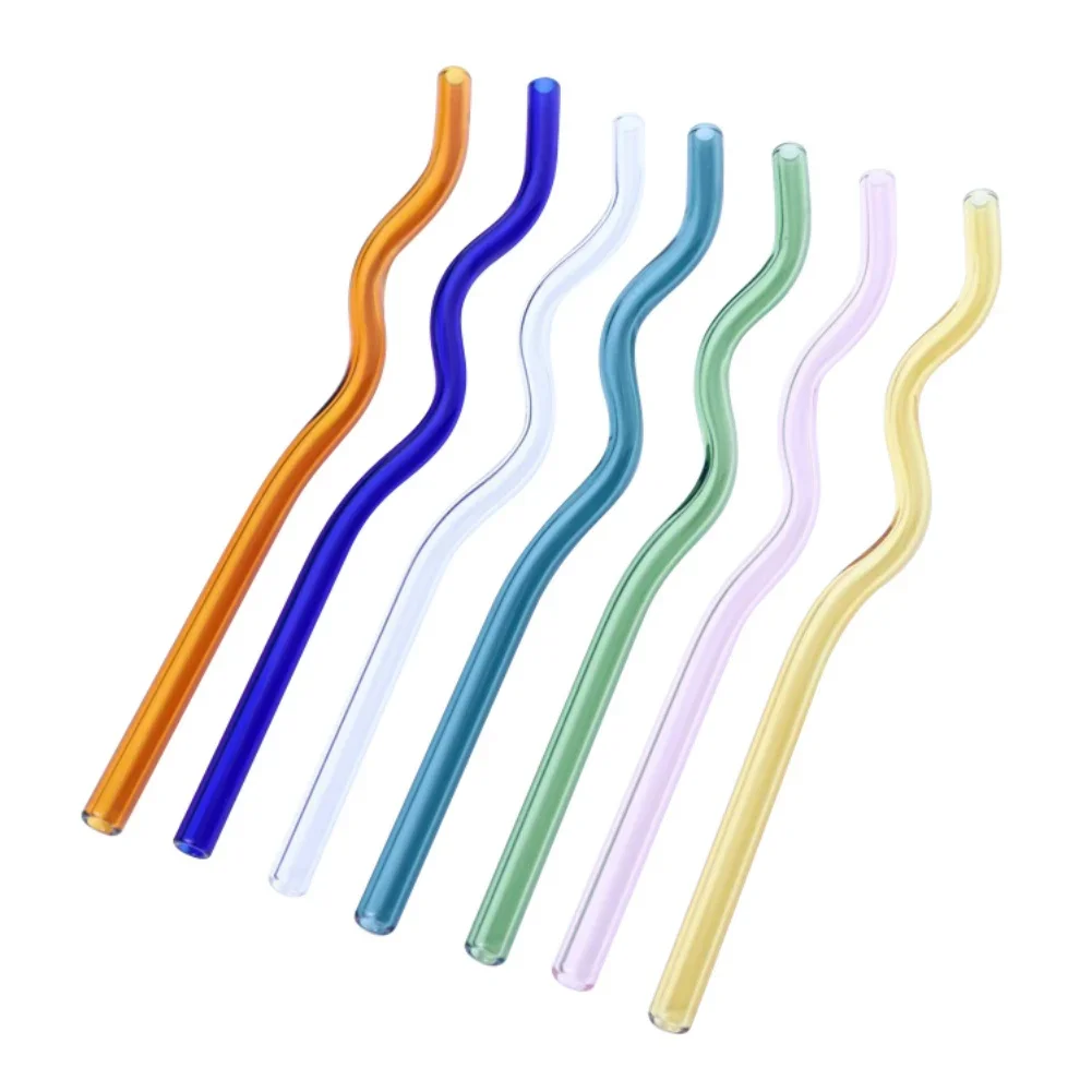 Reusable Glass Straws Wavy Colorful Clear Drinking Straw High Borosilicate Glass Straw Glass Tube