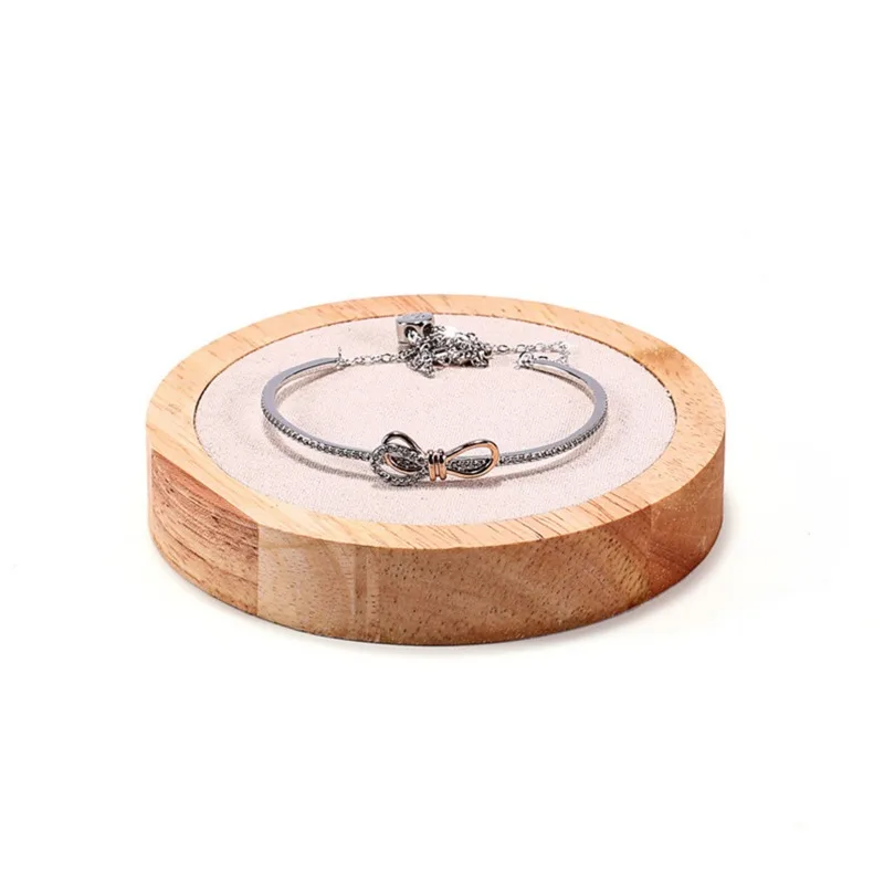 Fashionable Solid Wooden Tray Bracelet Beige Round Trays Counter Jewelry Display Trays Prop