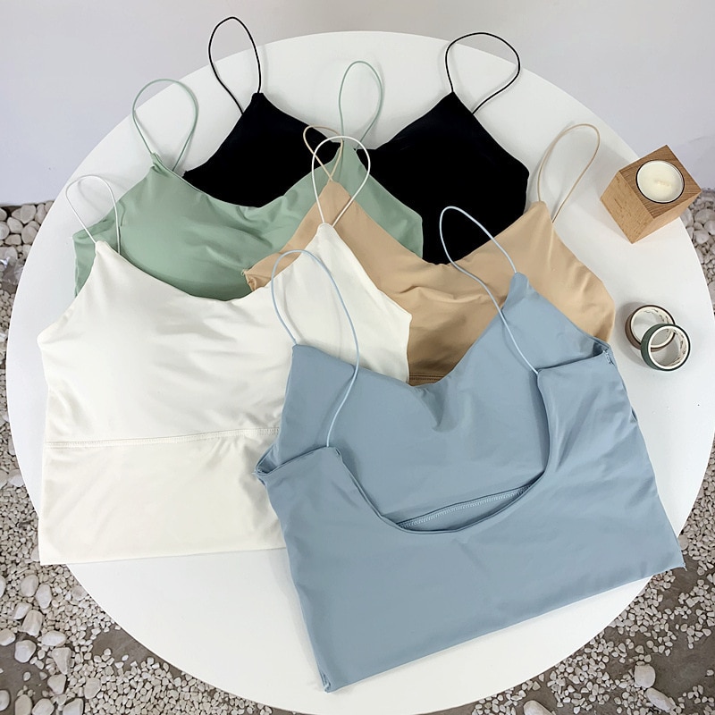 Summer Bra 2022 Women Ice Silk Crop Top Seamless Tube Top Bra Underwear Korean Fashion Solid Padded Bralette Summer Vest Bra