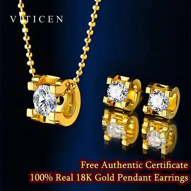 VITICEN Real 18K Gold Authentic AU750 Pendant Necklace Earrings Moissanite Diamond Shining Gift Fine