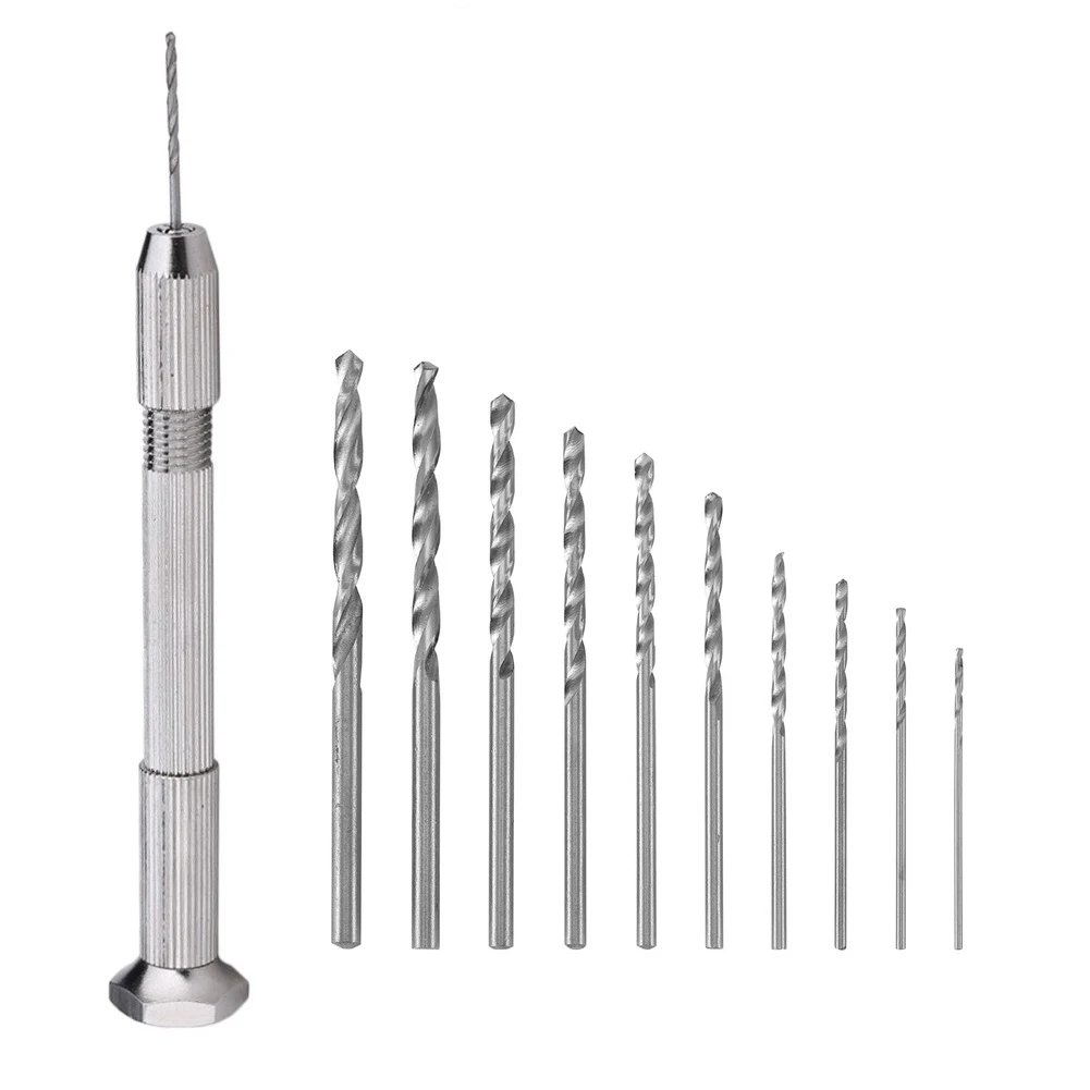 Mini Hand Drill With Keyless Chuck + 10Pcs 0.8mm-3.0mm HSS Twist Drill Bits For Epoxy Resin Jewelry