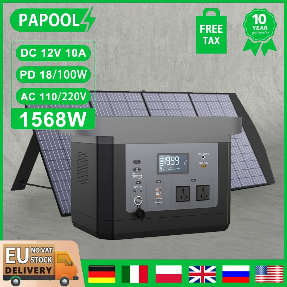 New 1568W Rechargeable Portable Power Stastion 22.4V 70Ah 1500W Solar LiFePO4 Battery Backup PD-18W/100W DC-12V 10A AC-110V/240V