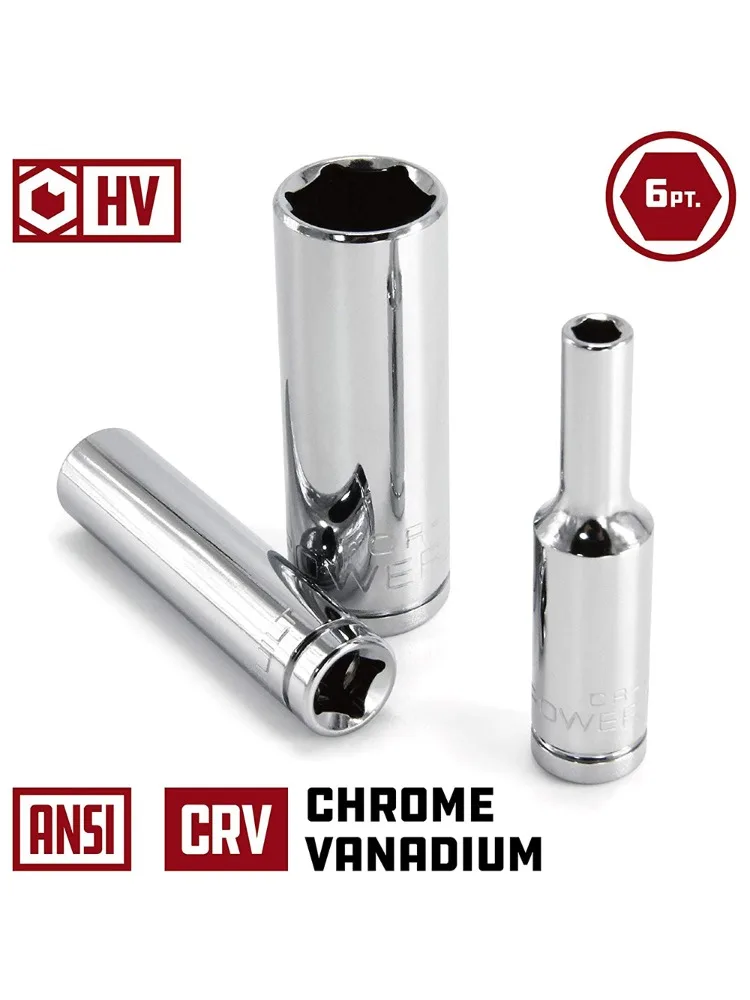 11pcs Metric Long Chrome Socket Set 1/4-Inch Drive 6-Point Deep Socket From 4 Mm To 14 Mm