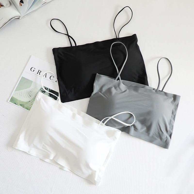 Fashion Summer Sexy Bras for Women Push Up Lingerie Ice Silk Seamless Word Sling Female Tube Top 2023 White Bralette Top Tanks
