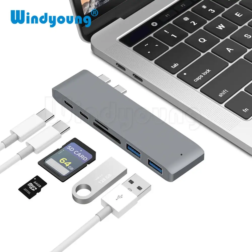 6 In 1 USB C Hub USB Type C Hub Adapter For MacBook Pro/Air M1 M2 2021 2020 2019 2018 Thunderbolt 3