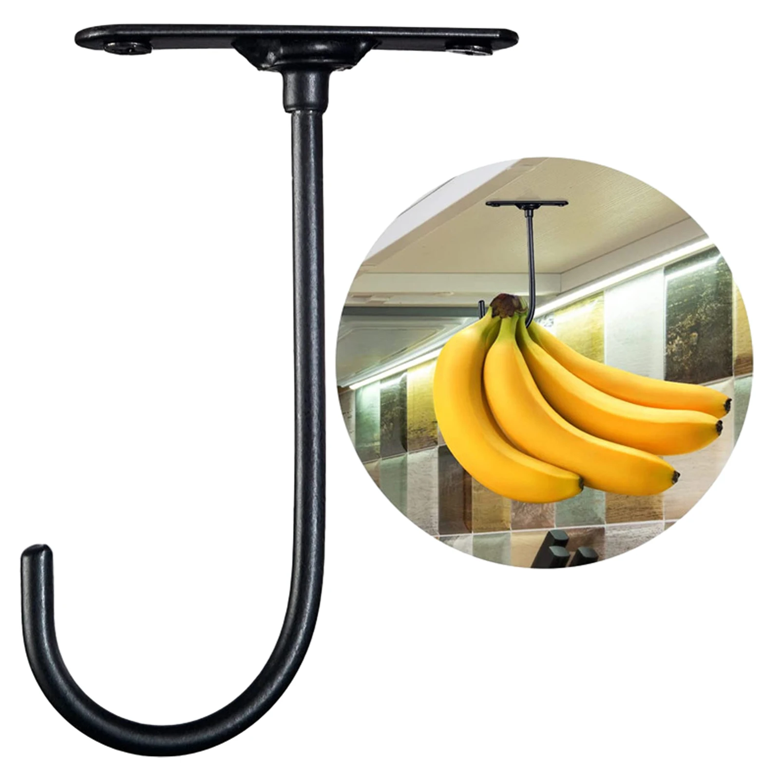 360 Degree Rotatable Key Hook Under Cabinet Banana Hanging Hook Fruit Keep Fresh Holder Metal Iron