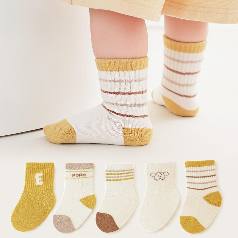 5Pairs/Lot 0-8Year Autumn New Children's Socks Academy Style Combed Cotton Socks Cartoon Letter Baby Socks Boys and Girls S