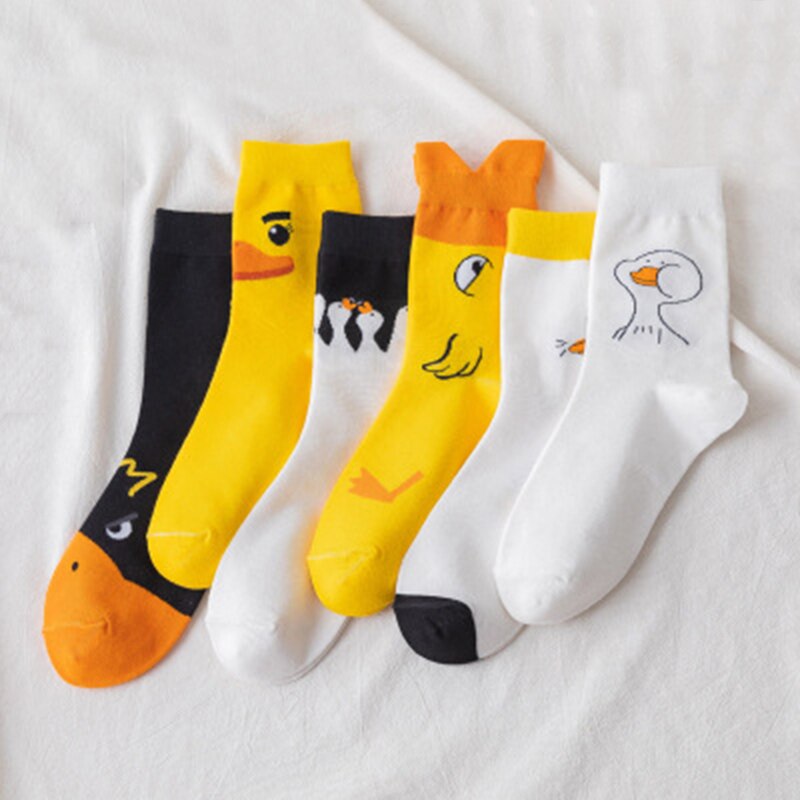 Kawaii Socks 2022 Socks Japanese Cartoon Duck Fashion Women's Socks 1 Pair Cotton Socks Funny Socks White and Black Calceti