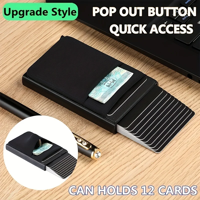 12 Cards Slim Aluminum Wallet With Elasticity Back Pouch ID Credit Card Holder Mini RFID Wallet