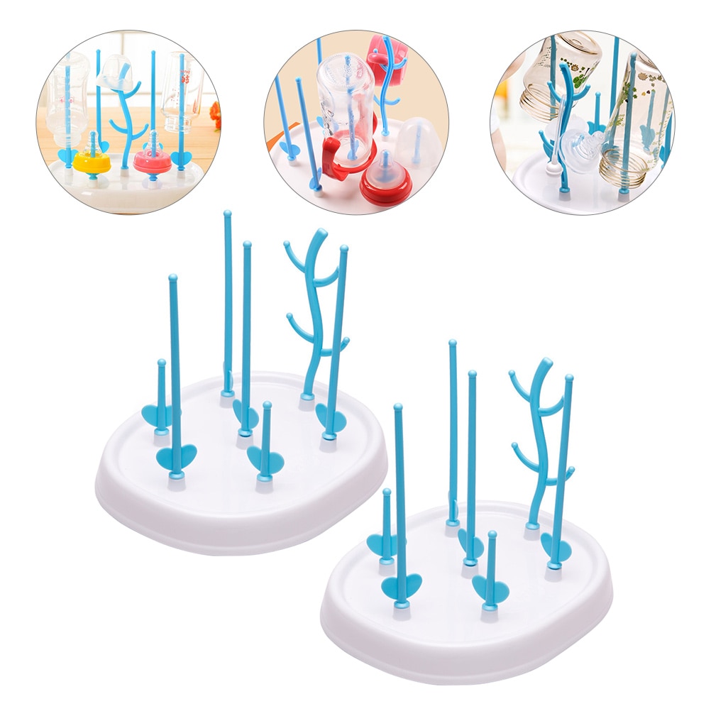 2 Pcs Baby Bottle Rack Drying Milk Stands Breast Shower Gift Racks Feeding White Pp Nursery Holder