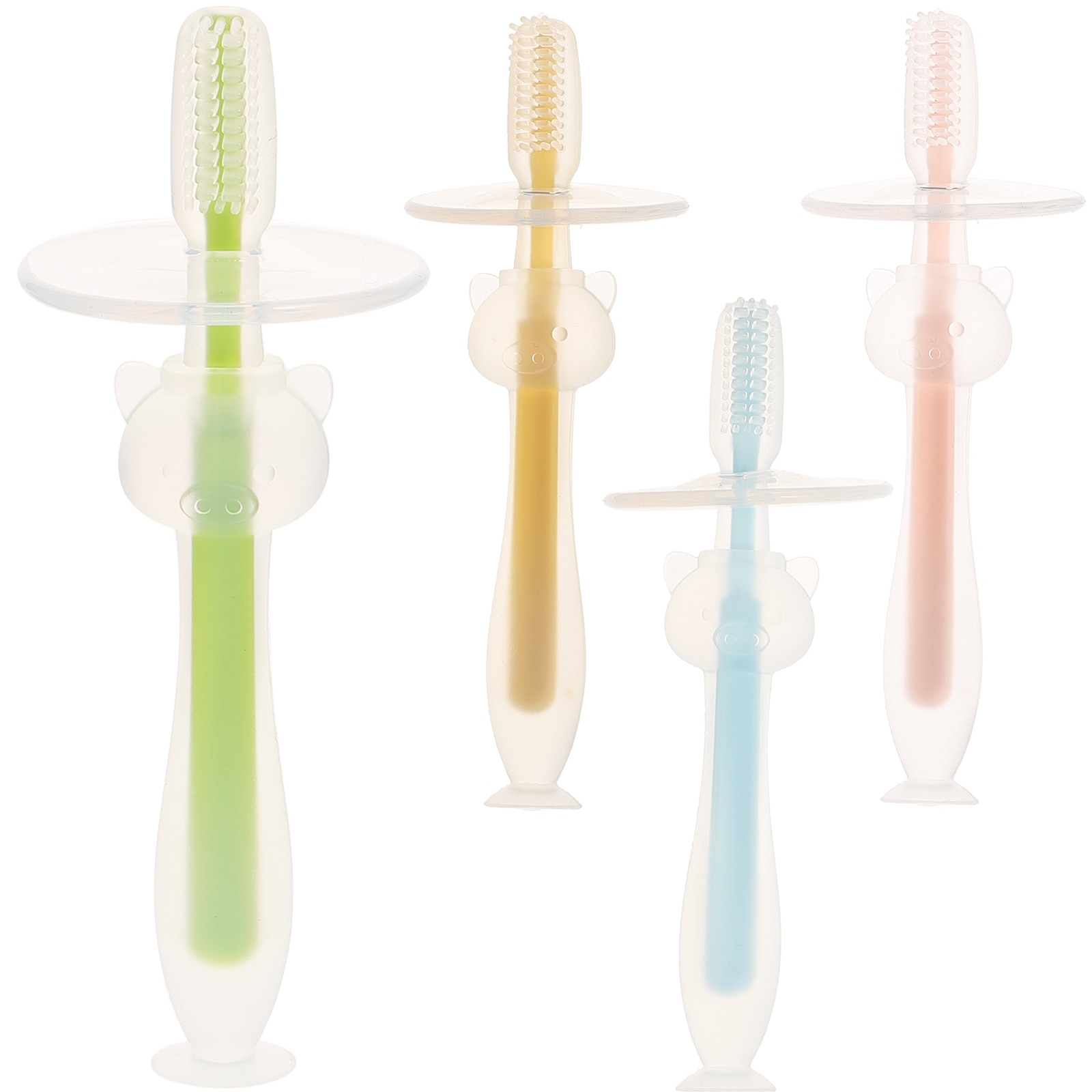 4pcs Baby Toothbrushes Toddler Training Toothbrushes Silicone Toothbrushes with Suction Base