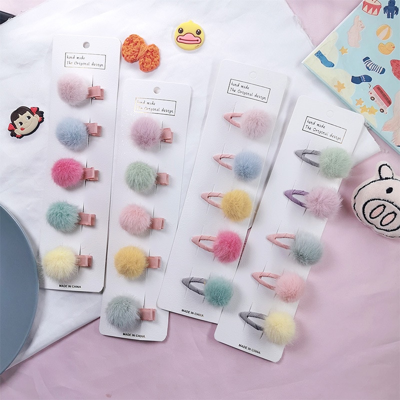 5Pcs/Set Girls BB Hair Clip Cute Long Short Hair Barrette Accessories Random Color Beauty Decor Korean Style Cloth Photo Props