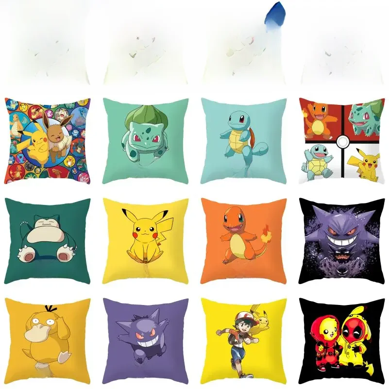 45X45CM Pokémon Pikachu Eevee Anime Short Plush Cute Cartoon Pillowcase Home Sofa Office Cushion