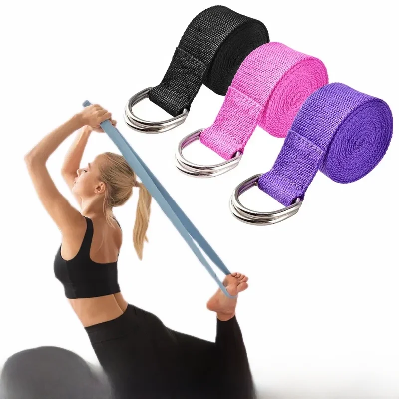 183*3.8cm Yoga Strap Cotton Exercise Yoga Belt Adjustable Woven Stretch D-Ring Buckle Fitness