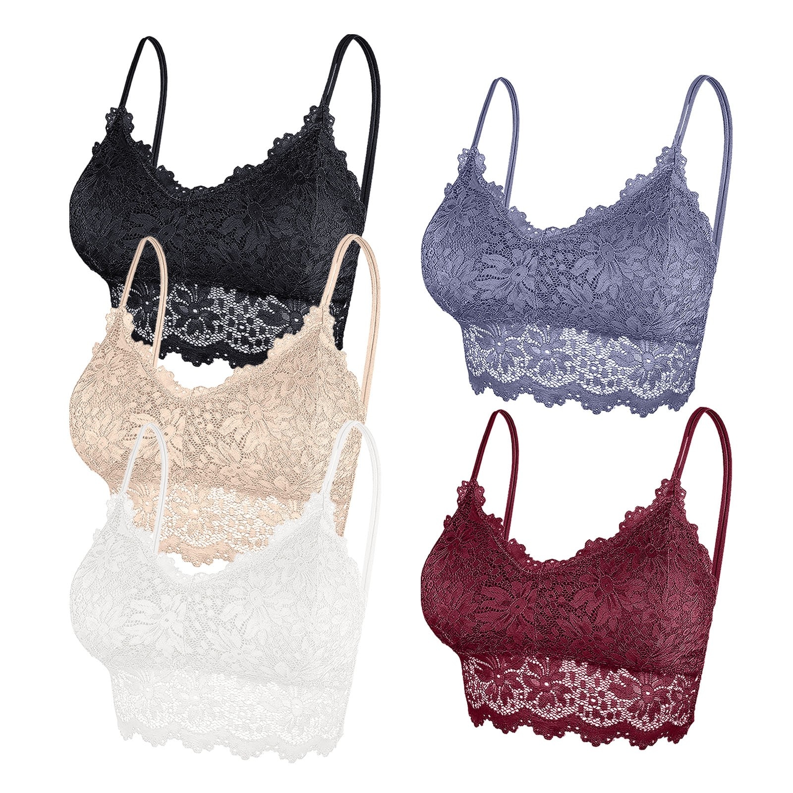 Women's5 Pieces Bralette Lace Padded Bralette Lace Bandeau Bra Tube Bra Lace Top With Straps And Brassiere Female Underwear