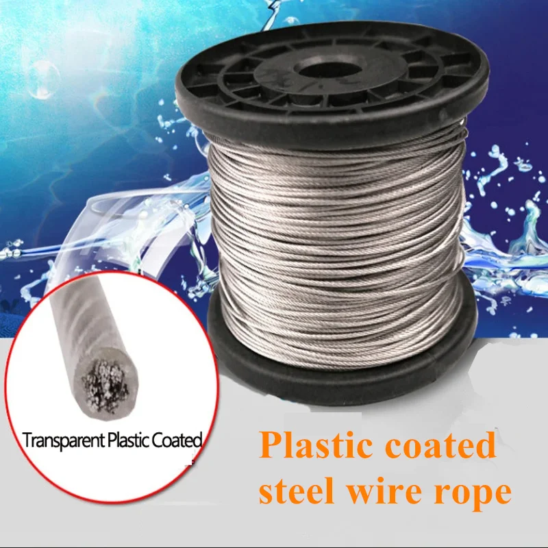 100 Meter Steel PVC Coated Flexible Wire Rope soft Cable Transparent Stainless Steel Clothesline Diameter 0.8/1/1.5/2/2.5/3/4mm