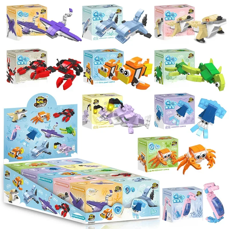 Creativity Mini Sea Animals Model Building Blocks Shark Crab 10 In1 Bricks Children's Educational