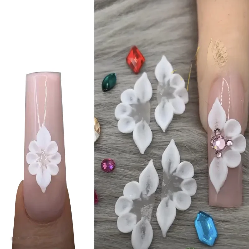 3D White Acrylic Nail Flowers Nail Charm Side Flower Pure Handmade Accessories Multiple Design