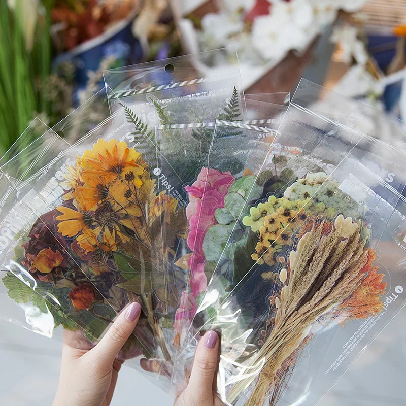 JIANQI 6pcs Large size Flowers Deco Stickers Scrapbooking Styling Junk Journaling Toy Aesthetic