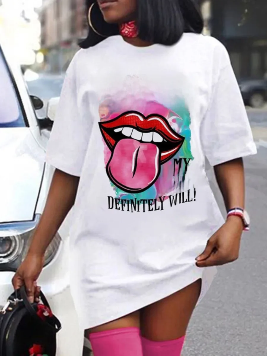 Women's Loose Fitting Short Sleeved Summer T-shirt Dress
