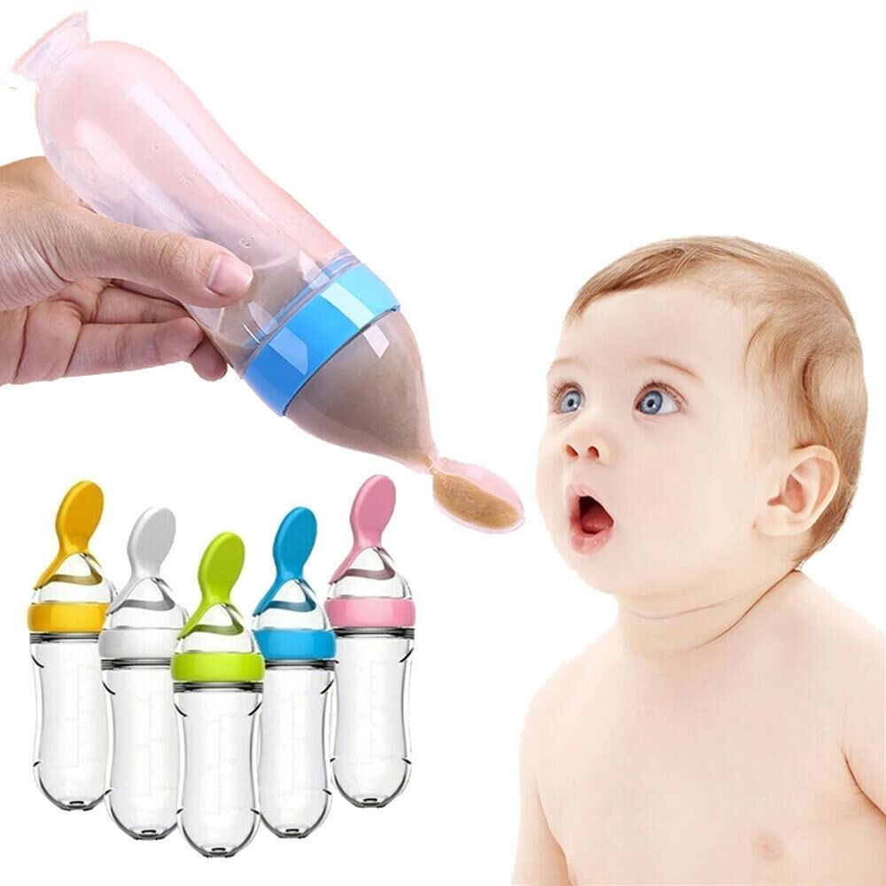 Squeezing Feeding Bottle Silicone Newborn Baby Training Rice Cereal Food Spoon Supplement Feeder Safe Useful Tableware For Kids