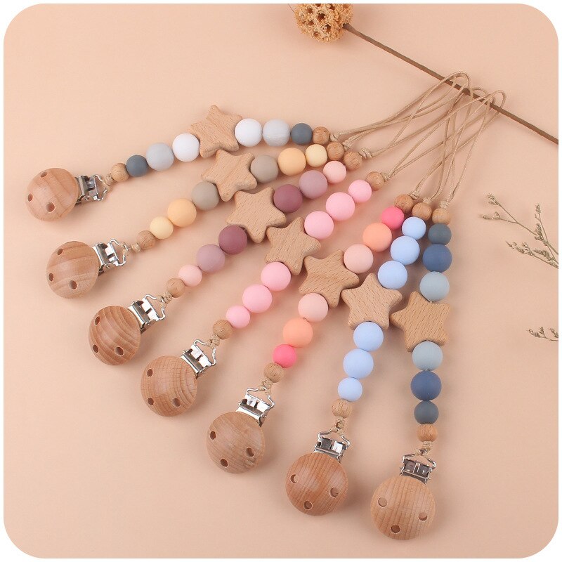 Silicone Chew Bead Pacifier Clips Chain Pentagram Dummy Chain Holder Soother Chains Nipple Holder For Baby Chew Teething Toy