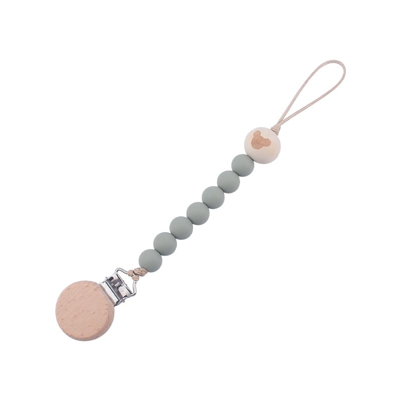 Cute Wood Bead Baby Pacifier Clip Round Colorful Silicone Teething Beads Dummy Holder Soothe Anti-drop Nipple Clip Baby Pacifier