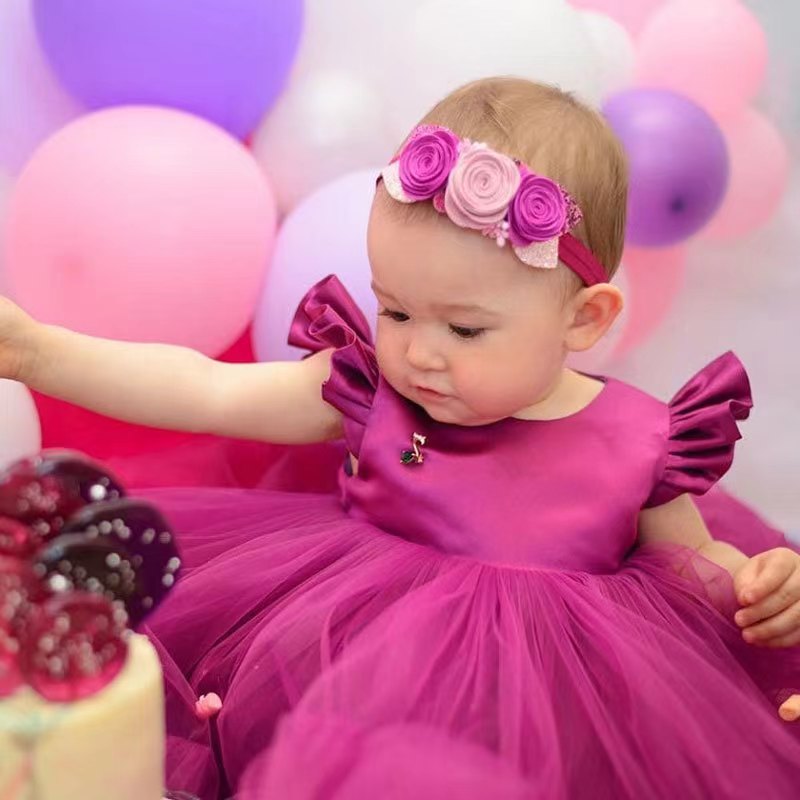 Newborn Baby Girl Flying Sleeve Princess Dress Fashion Infant Toddle Child Mesh Puffy TuTu Skirt Children Party Birthday Clothes